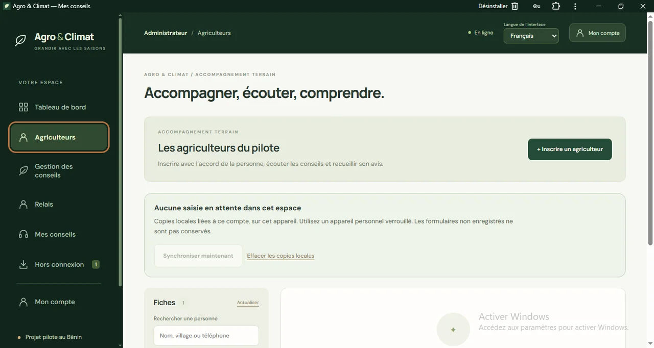 Agro & Climat : L’espace d’inscription et d’accompagnement des agriculteurs.