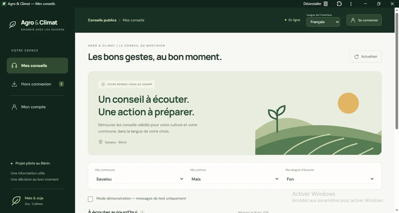 Agro & Climat : Les conseils selon la commune, la culture et la langue.