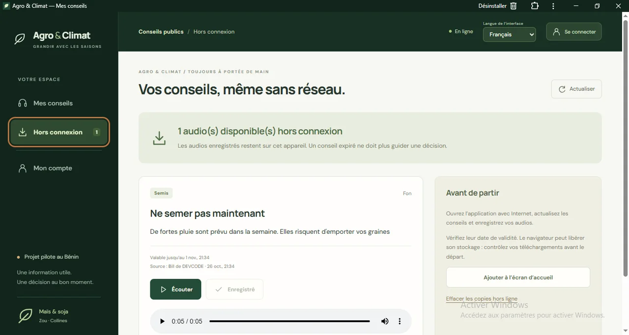 Agro & Climat : Les conseils téléchargés pour une écoute hors connexion.