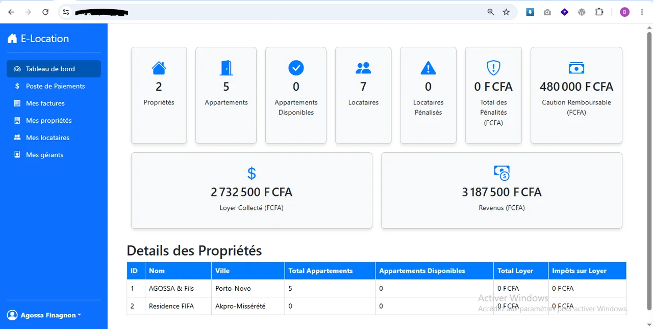 E-Location : Le tableau de bord de gestion locative.