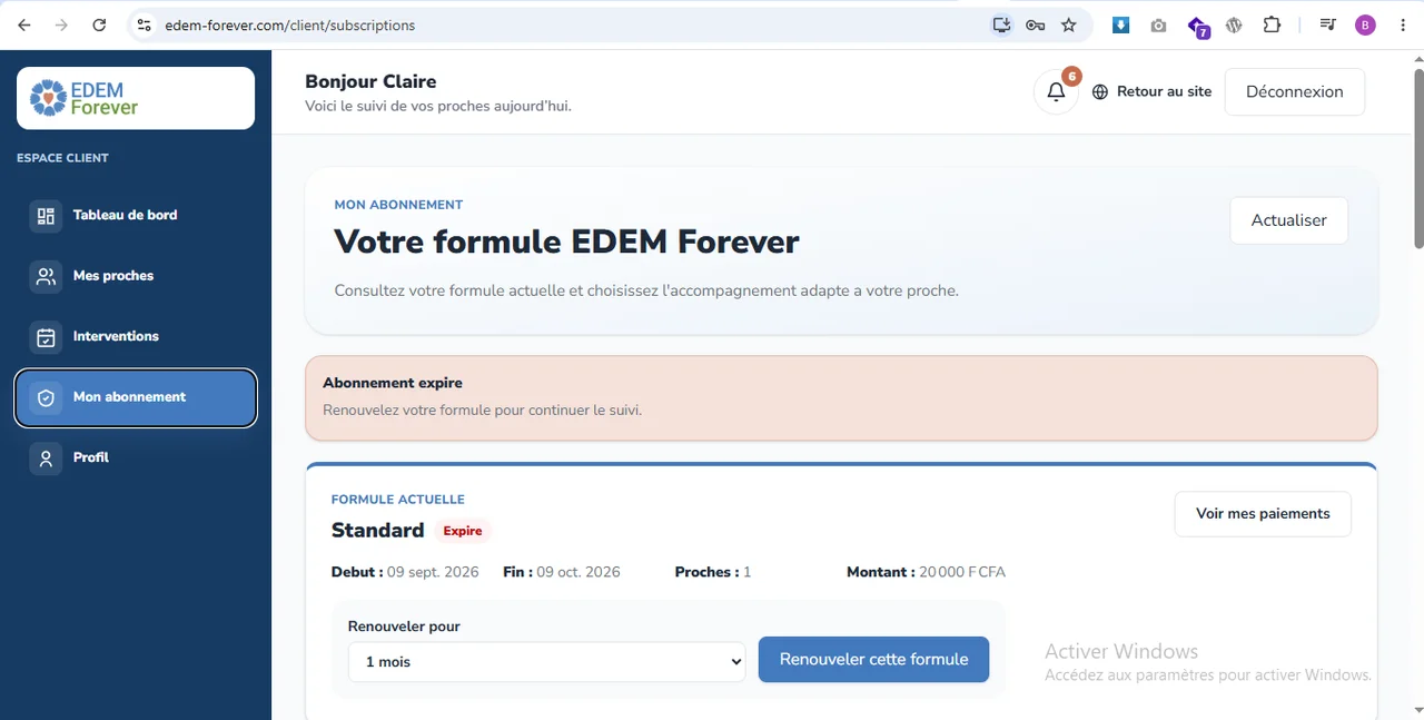 EDEM Forever : La gestion de l’abonnement familial.