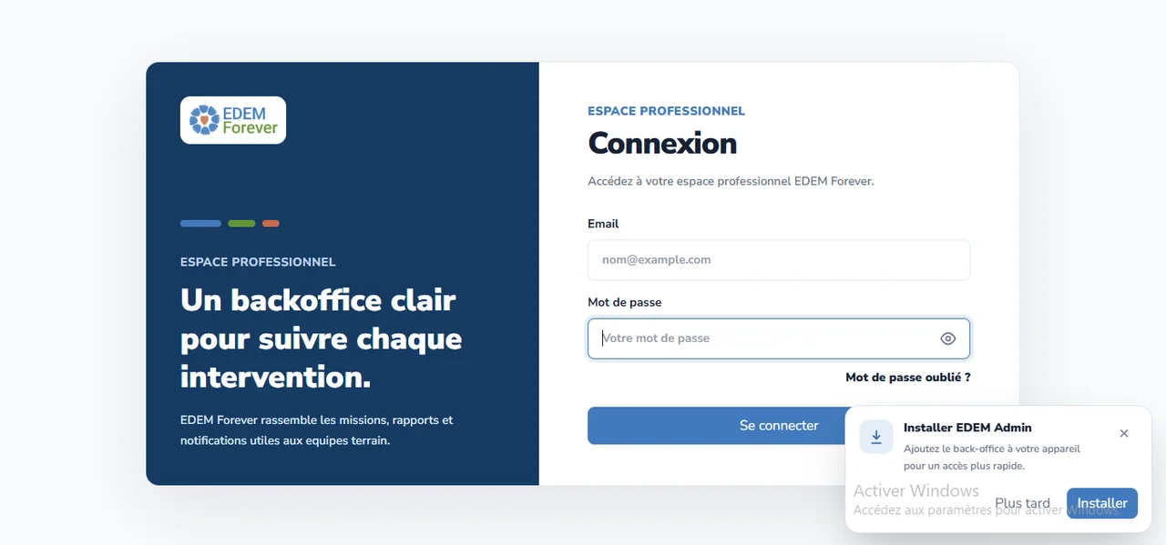 EDEM Forever : La connexion à l’espace professionnel.