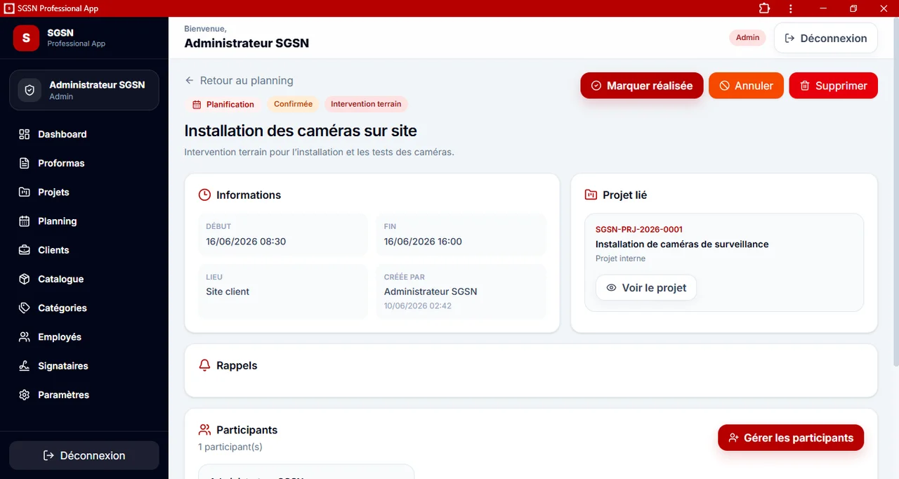 SGSN Proforma : La fiche d’une intervention planifiée.